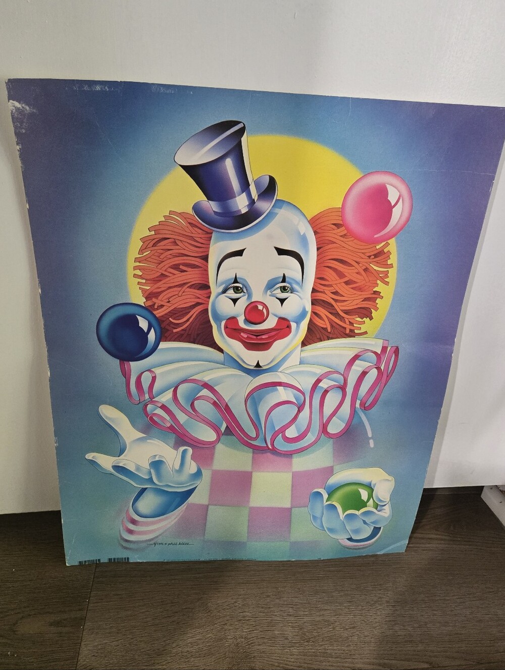 Vintage 1986 Chateaux Galleries Jim & Phil Bliss Circus Clown Paper Lithograph